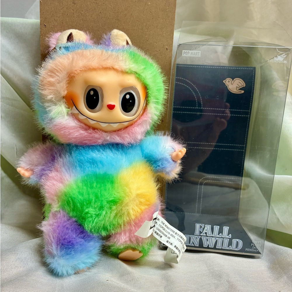 Colorful Labubu Style Toy with Rainbow Fur